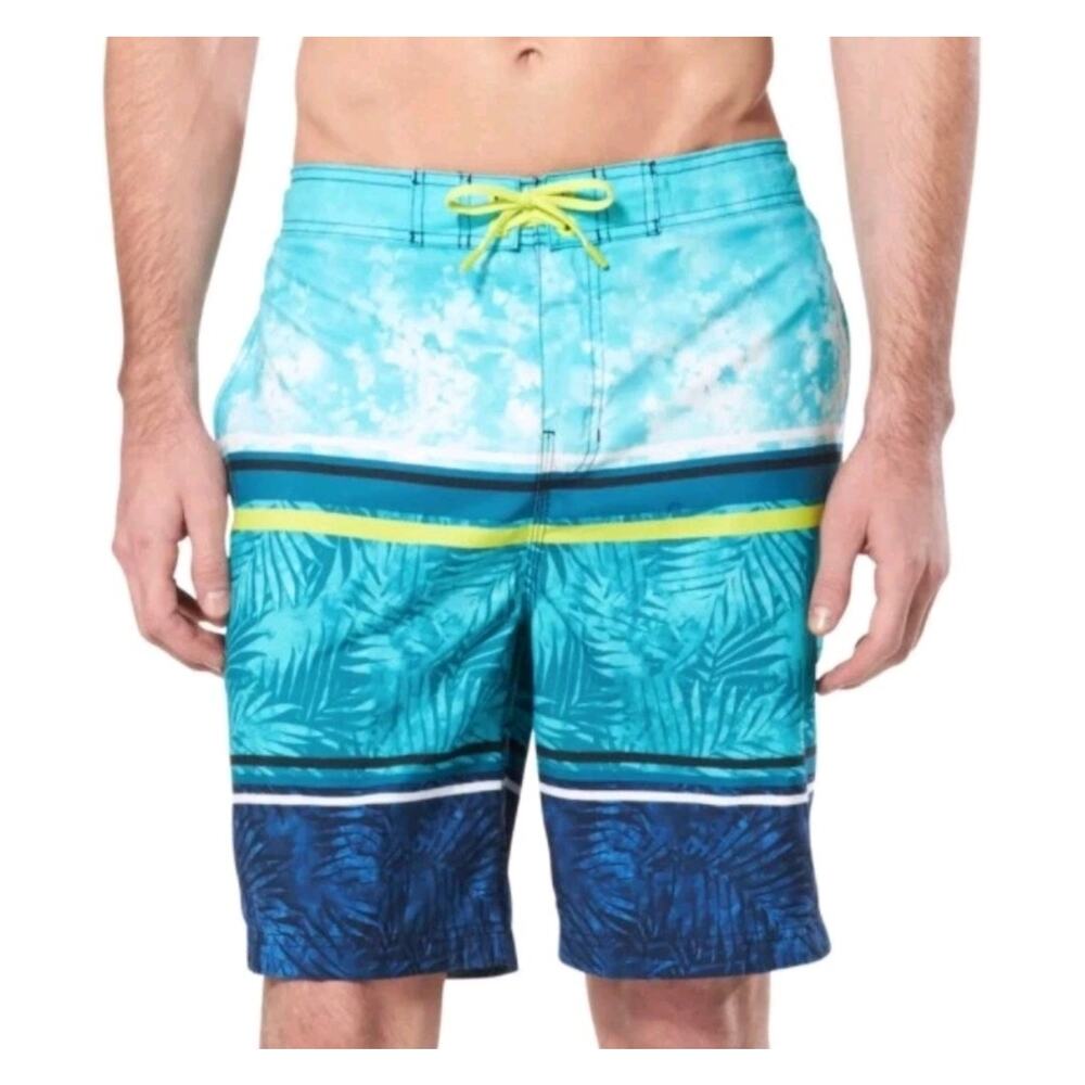Men's Speedo Swim ShortsTrunks Turbo DRI 9.5" Mesh Lined Striped Blue Size Large